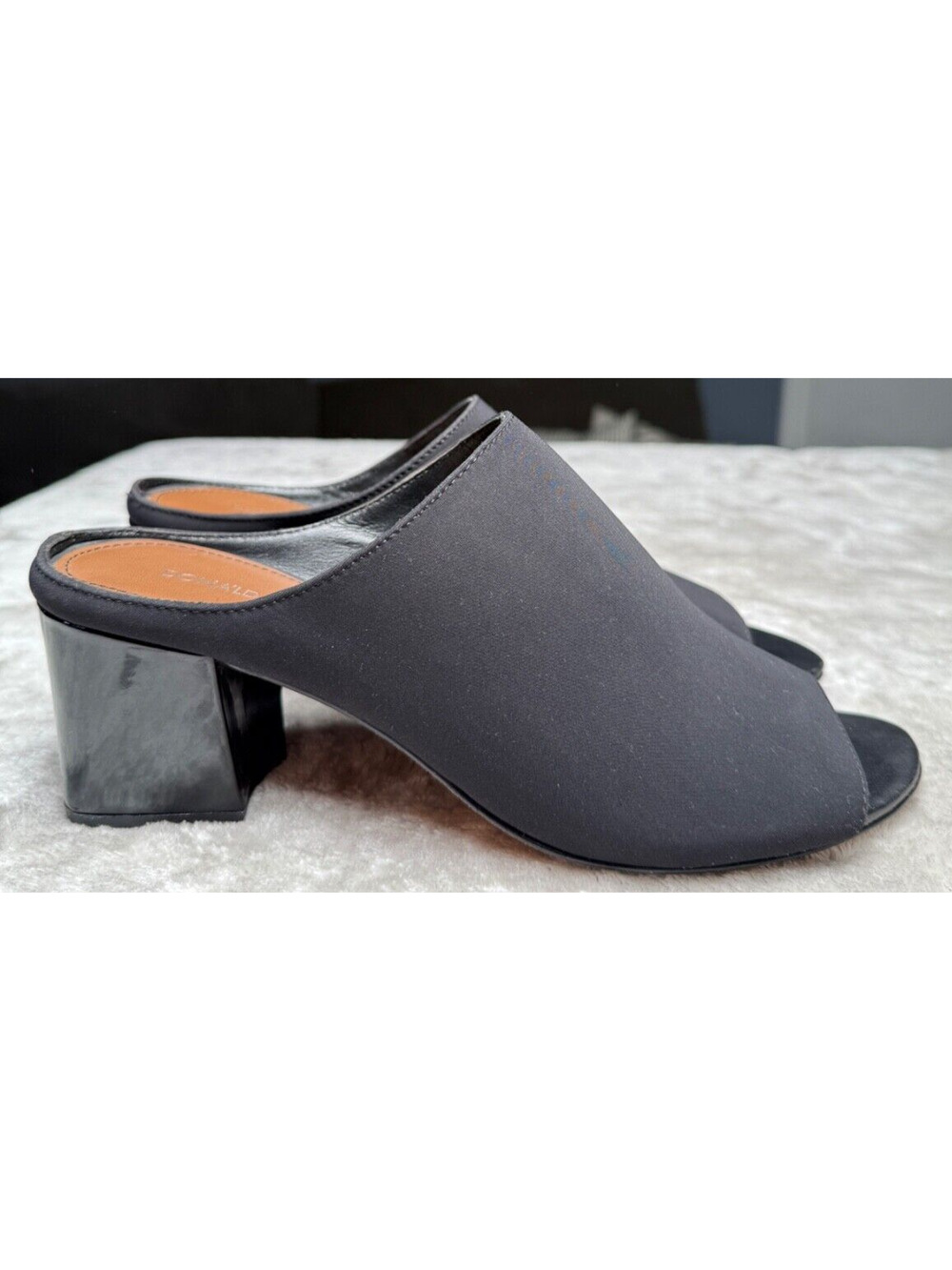 Donald J Pliner Ellis Black Leather Microfiber Open Toe Block Heel Mule Womens 9